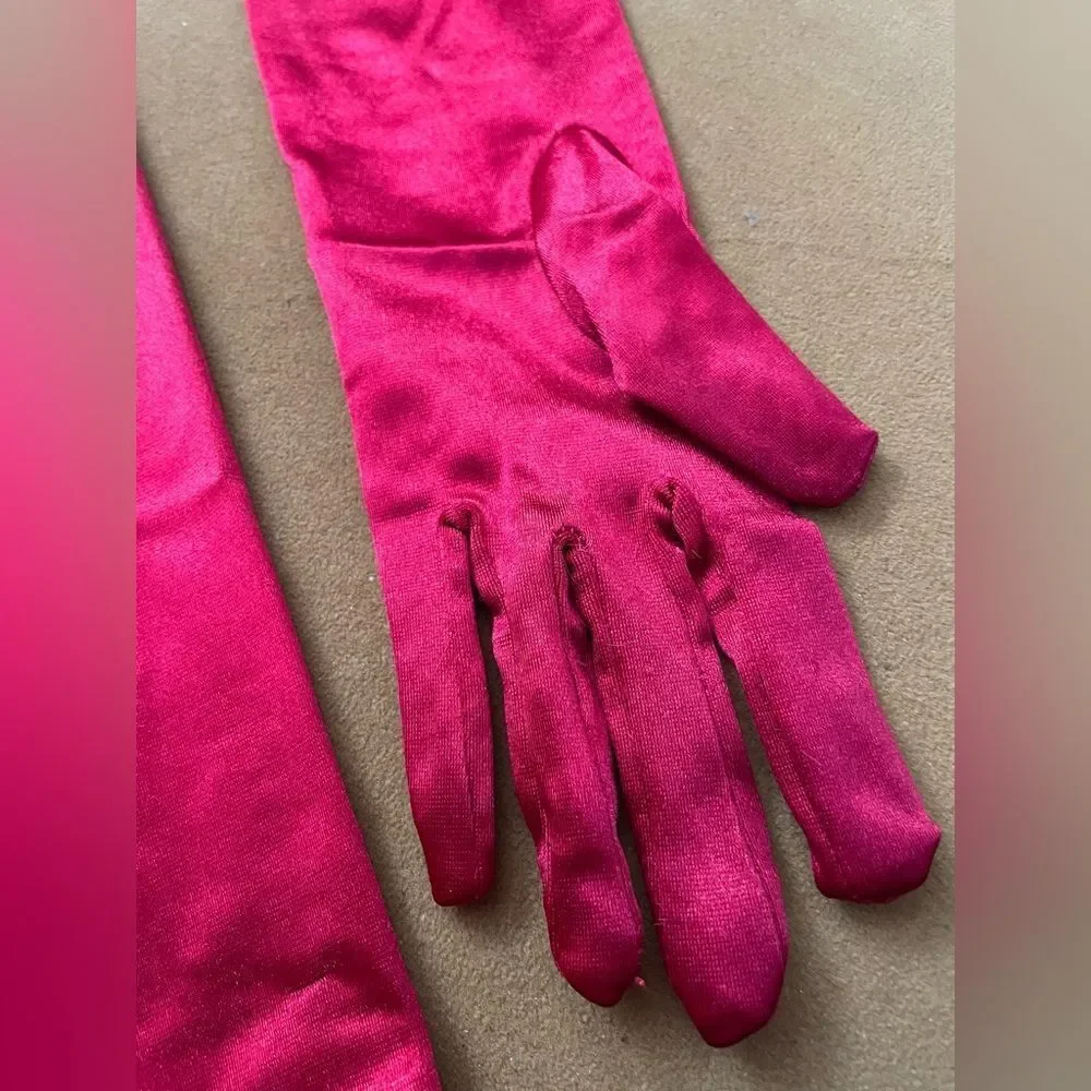 Red Satin Long Evening Gloves